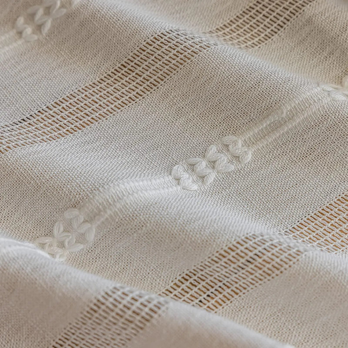 Tasseled Embroidered Stripe Semi-Sheer Curtain Panels