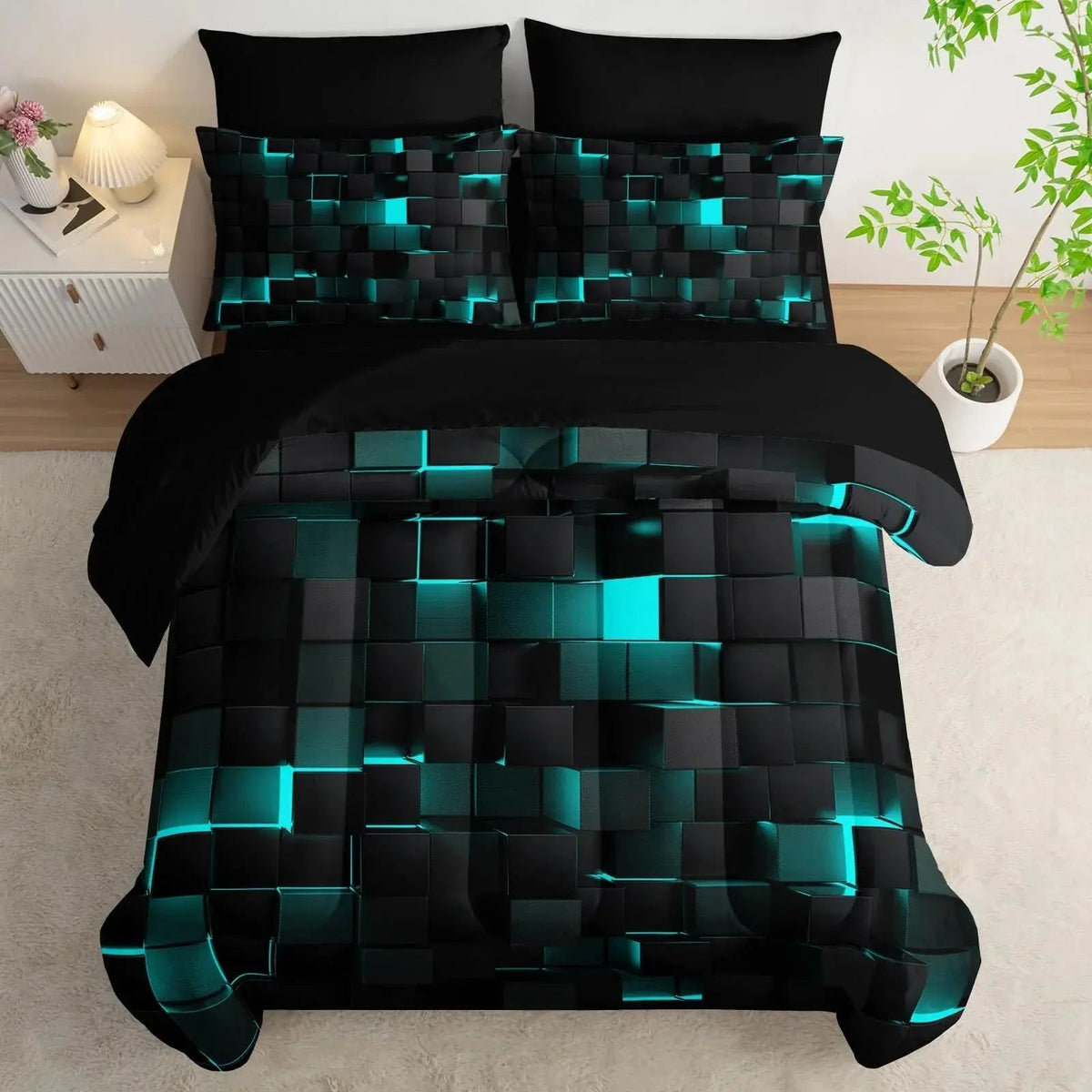 Modern Geometric Comforter Bedding Set with Quilt and 2 Pillowcases