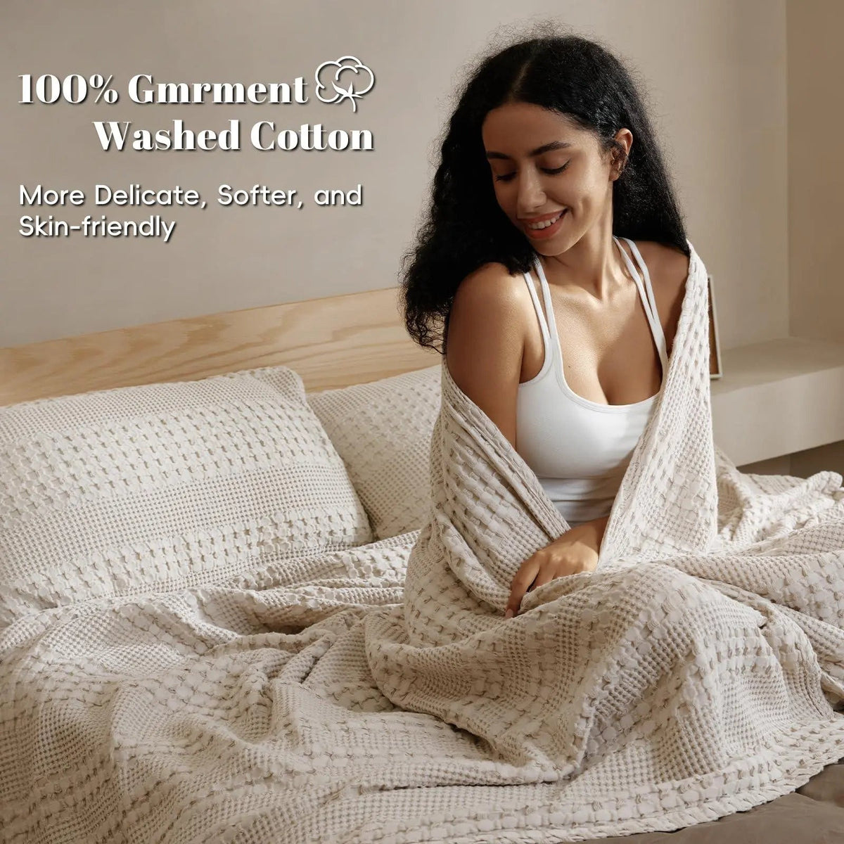 Breathable Cotton Waffle Weave Blanket for Bed Sofa and Summer Use
