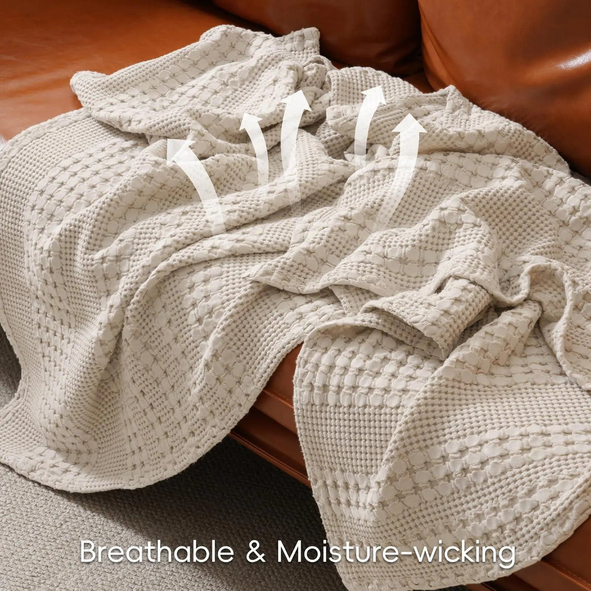 Breathable Cotton Waffle Weave Blanket for Bed Sofa and Summer Use