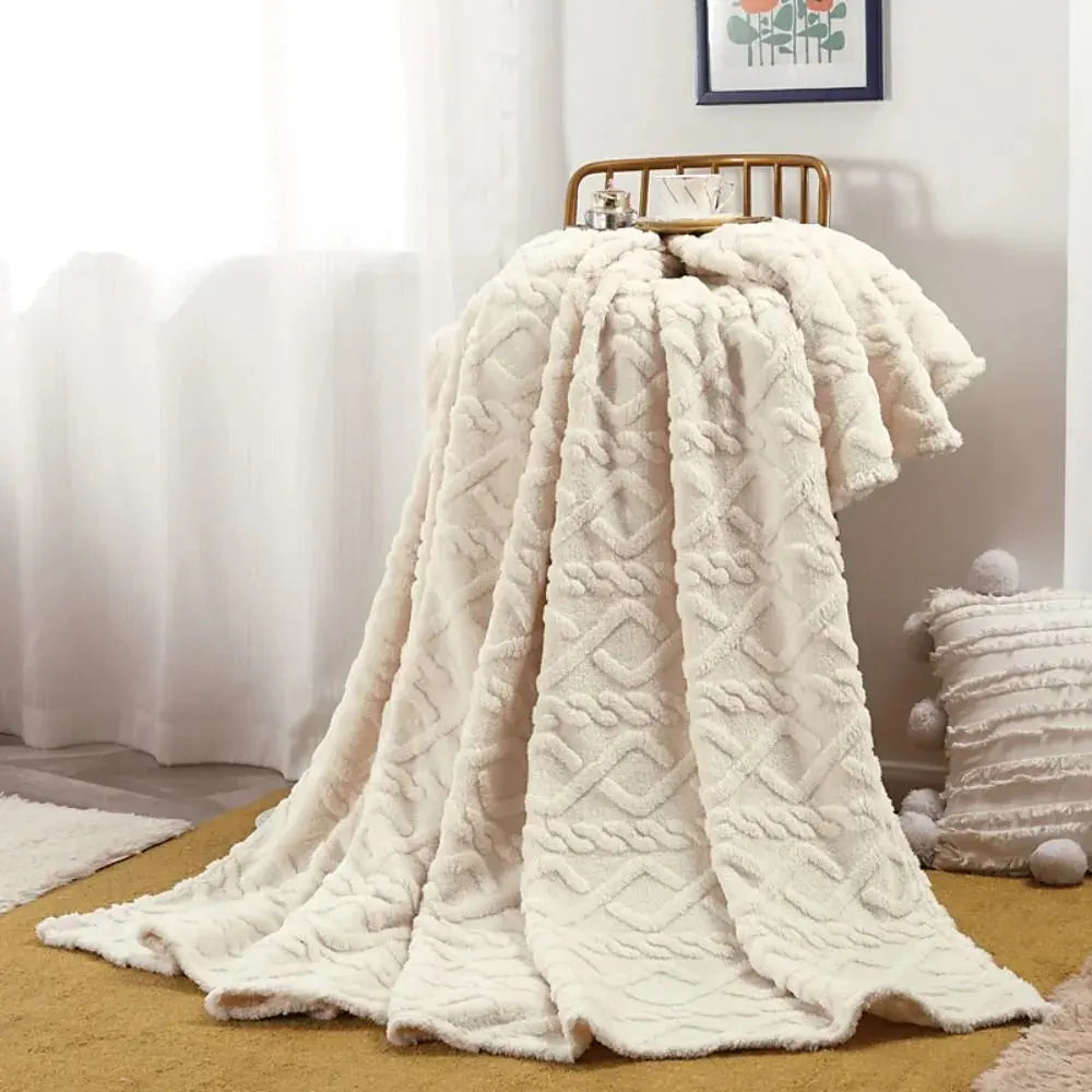 Ruched Faux Fur Throw Blanket Double Sided Cozy Reversible Design