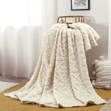 Ruched Faux Fur Throw Blanket Double Sided Cozy Reversible Design