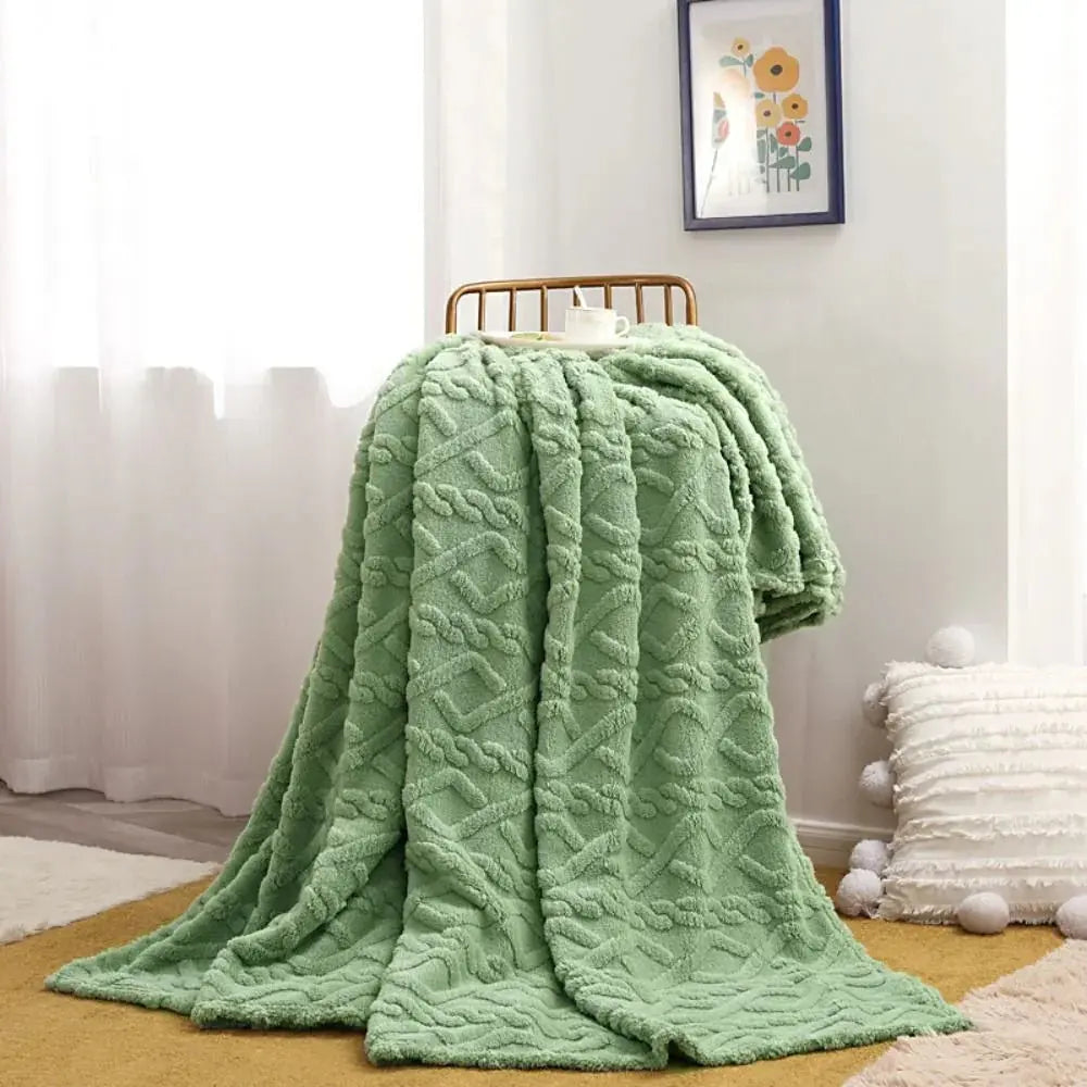 Ruched Faux Fur Throw Blanket Double Sided Cozy Reversible Design