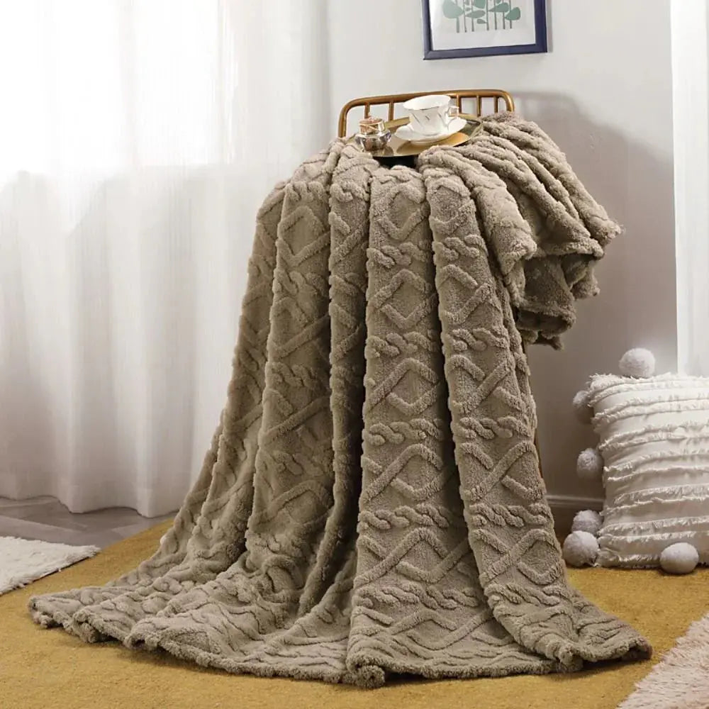 Ruched Faux Fur Throw Blanket Double Sided Cozy Reversible Design