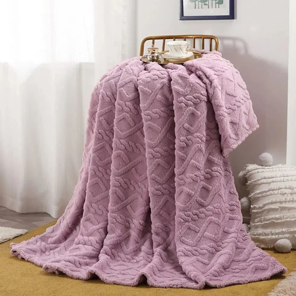 Ruched Faux Fur Throw Blanket Double Sided Cozy Reversible Design