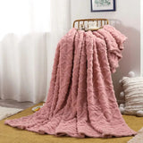 Ruched Faux Fur Throw Blanket Double Sided Cozy Reversible Design