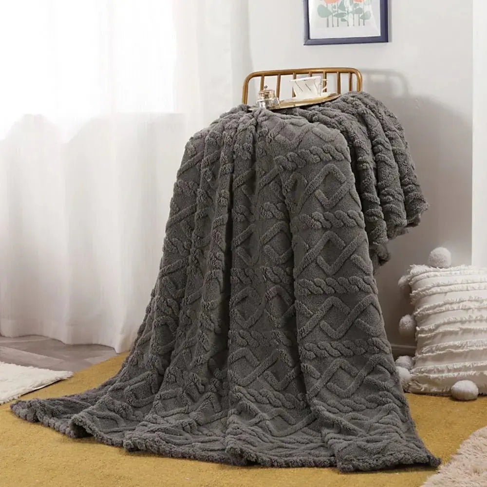 Ruched Faux Fur Throw Blanket Double Sided Cozy Reversible Design