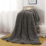Ruched Faux Fur Throw Blanket Double Sided Cozy Reversible Design