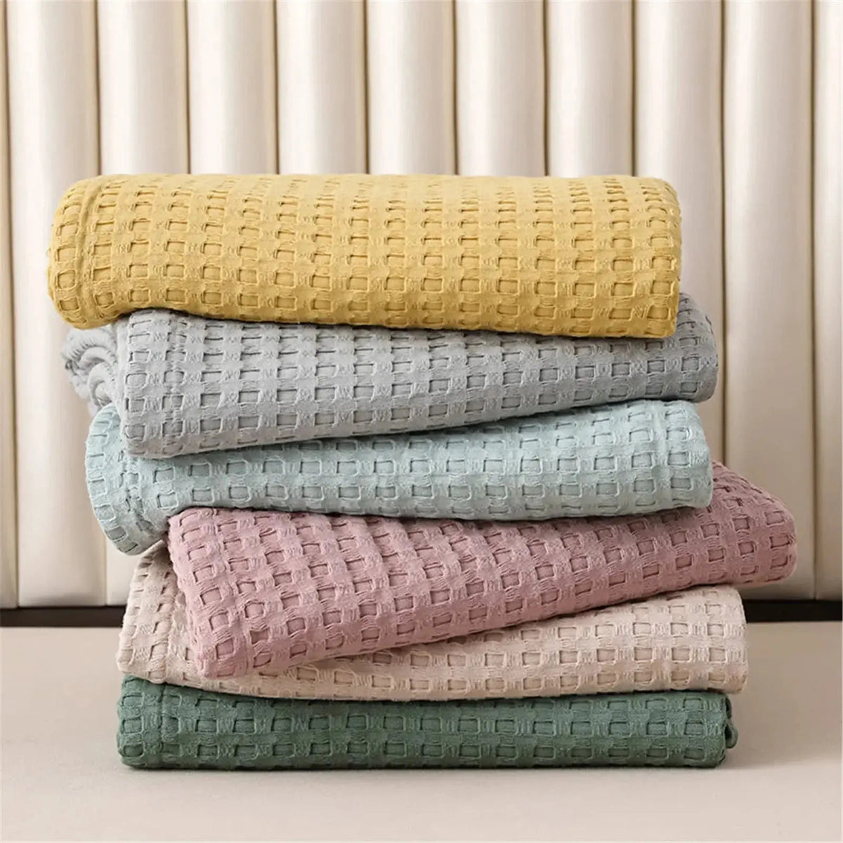 Breathable Cotton Waffle Weave Blanket for Bed Sofa and Summer Use