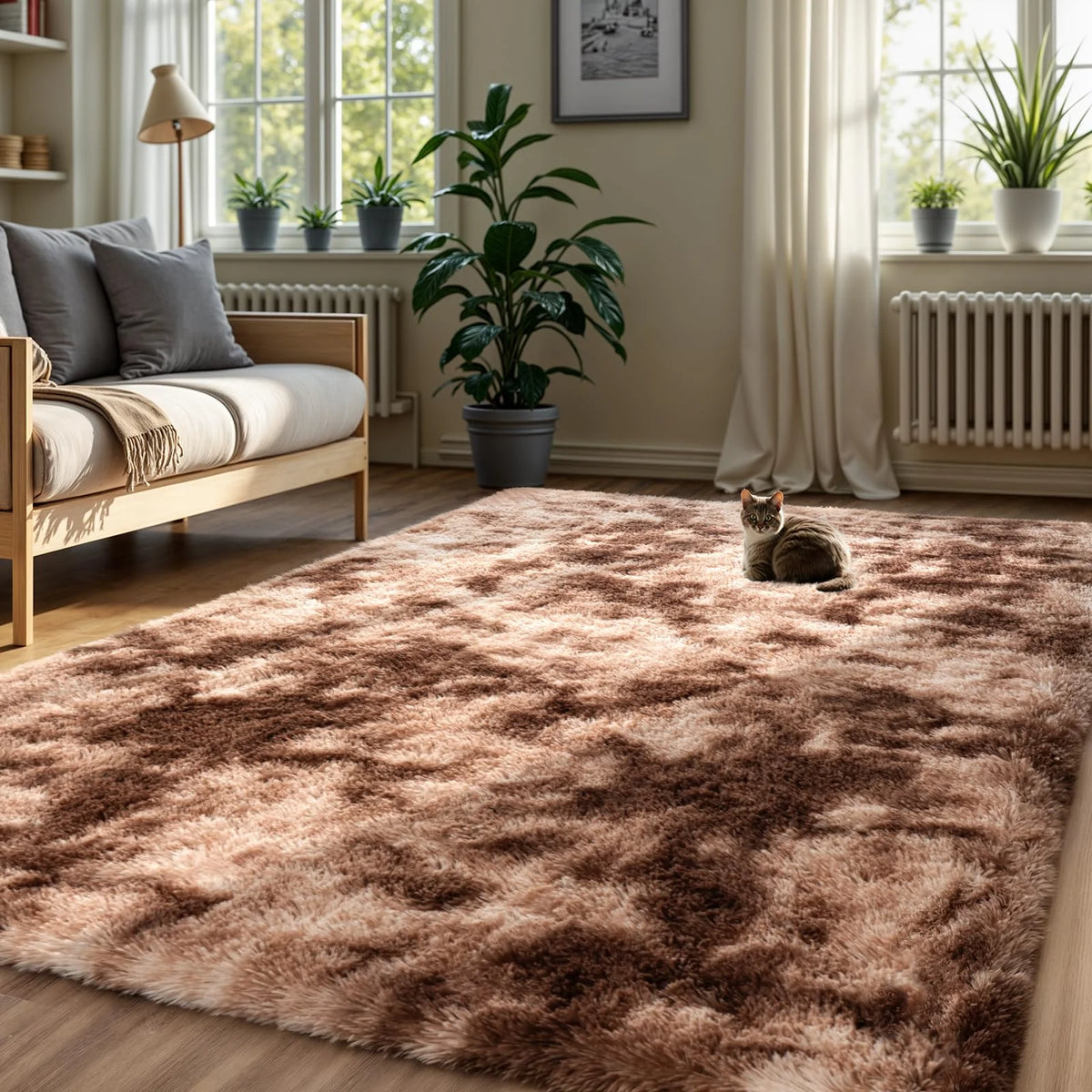VIKAMA Fluffy Slip-Resistant Area Rug for Living Room Bedroom Bathroom