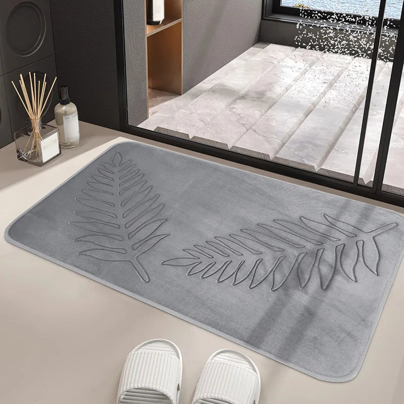 Leaf Embossed Memory Foam Bath Rug Non-Slip Bathroom Bedroom Floor Mat