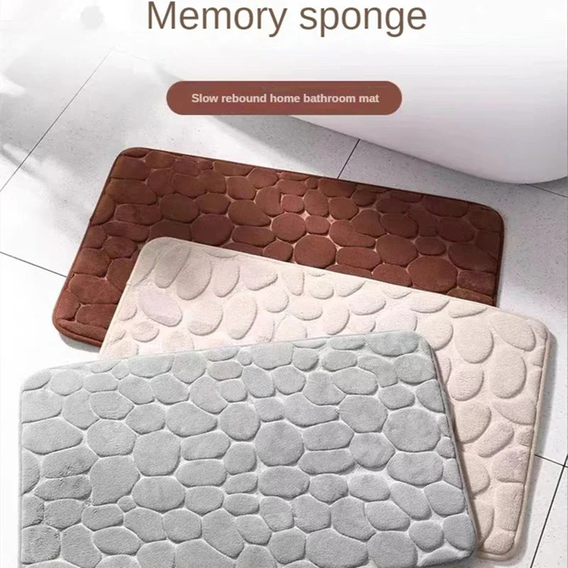 3D Cobblestone Embossed Memory Foam Bath Mat Non-Slip Quick Dry Rug