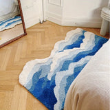 Blue Sea Wave Flocking Non-Slip Area Rug Bedroom Entryway Hallway