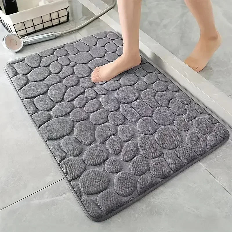 3D Cobblestone Embossed Memory Foam Bath Mat Non-Slip Quick Dry Rug