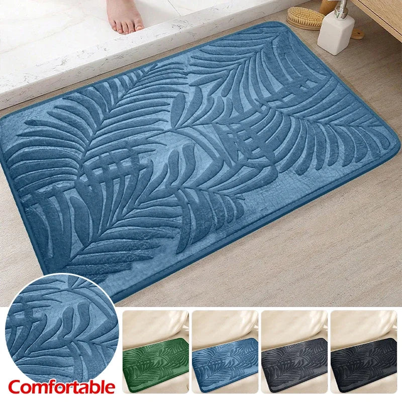 Leaf Embossed Memory Foam Bath Rug Non-Slip Bathroom Bedroom Floor Mat