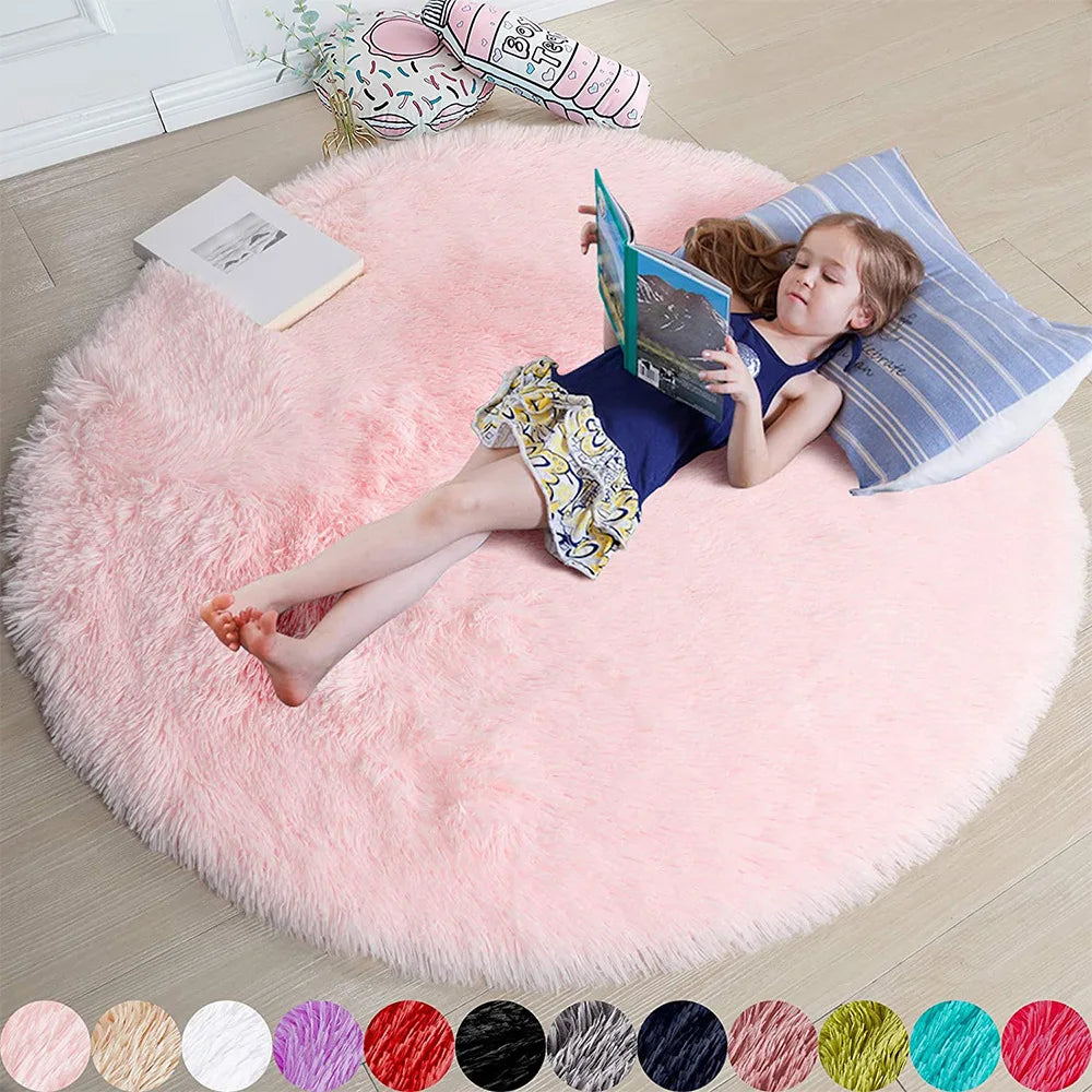 Fluffy Round Area Rug for Kids Girls Bedroom Nursery Playroom Floor