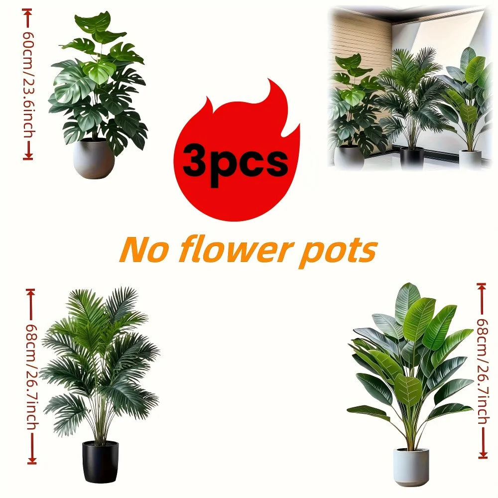 3pcs Large Artificial Areca Palm Plant with 36 Leaves Tropical Potted Plants Suitable for Indoor Garden Decoration Potted Plant