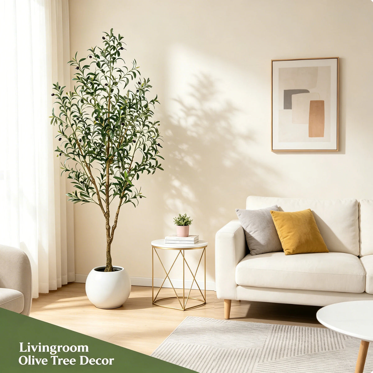 Olive Trees Artificial Indoor, 5.25/6/7FT Tall Faux Olive Tree with Black Pot, Artificial Plants with Natural Wood Trunk and Lifelike Fruits for Home Office Decor