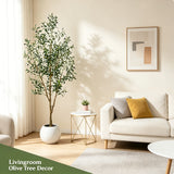 Olive Trees Artificial Indoor, 5.25/6/7FT Tall Faux Olive Tree with Black Pot, Artificial Plants with Natural Wood Trunk and Lifelike Fruits for Home Office Decor
