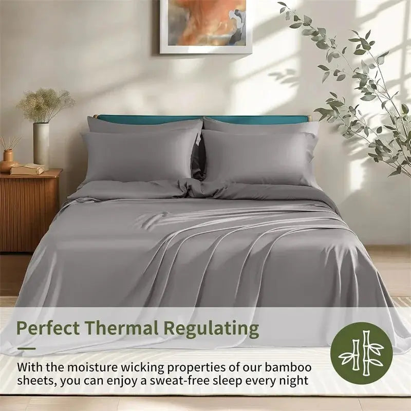 Luxury Bamboo Bed Sheets Set Soft Breathable 4 Piece Bedding