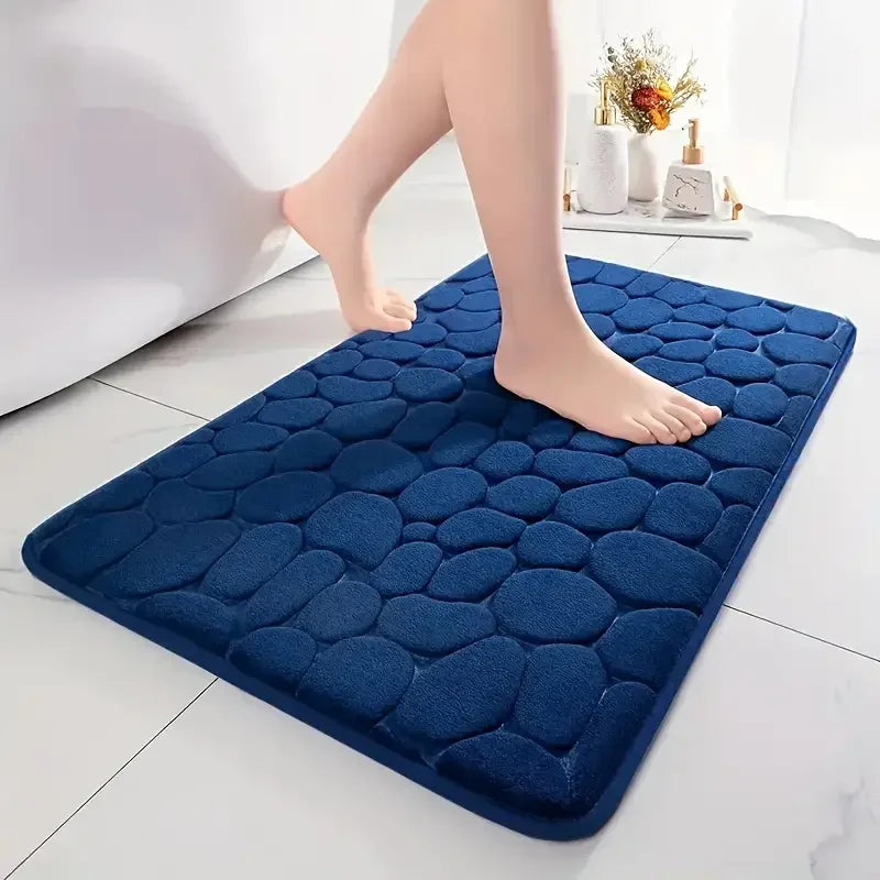 3D Cobblestone Embossed Memory Foam Bath Mat Non-Slip Quick Dry Rug