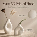 ：Bend Ring Isle Hollow Matte White Sculpture Vase Decor Matte 3D Printed PLA Material Mid-century Wabi Sabi Style for Travertine