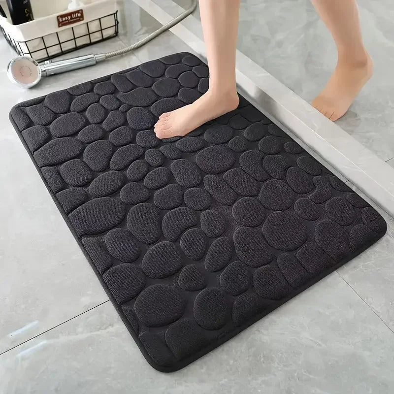 3D Cobblestone Embossed Memory Foam Bath Mat Non-Slip Quick Dry Rug