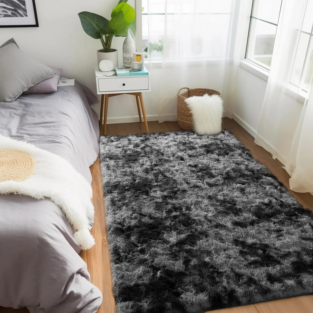 VIKAMA Fluffy Slip-Resistant Area Rug for Living Room Bedroom Bathroom