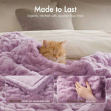 Ruched Faux Fur Throw Blanket Double Sided Cozy Reversible Design
