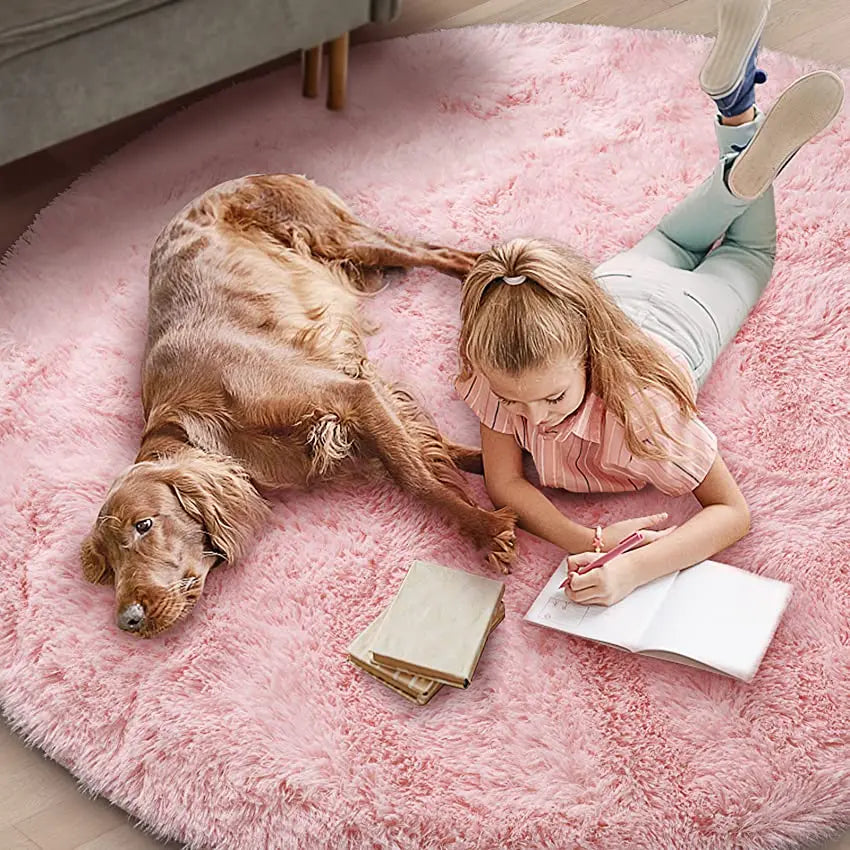 Fluffy Round Area Rug for Kids Girls Bedroom Nursery Playroom Floor