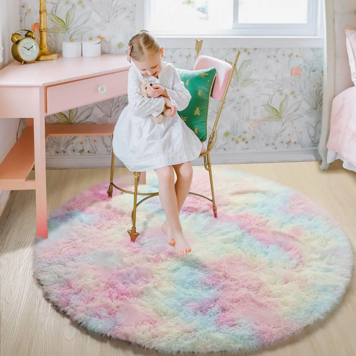 Fluffy Round Area Rug for Kids Girls Bedroom Nursery Playroom Floor