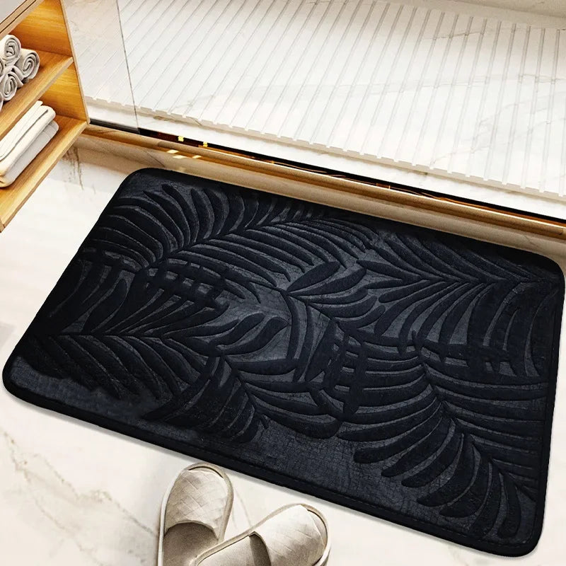 Leaf Embossed Memory Foam Bath Rug Non-Slip Bathroom Bedroom Floor Mat