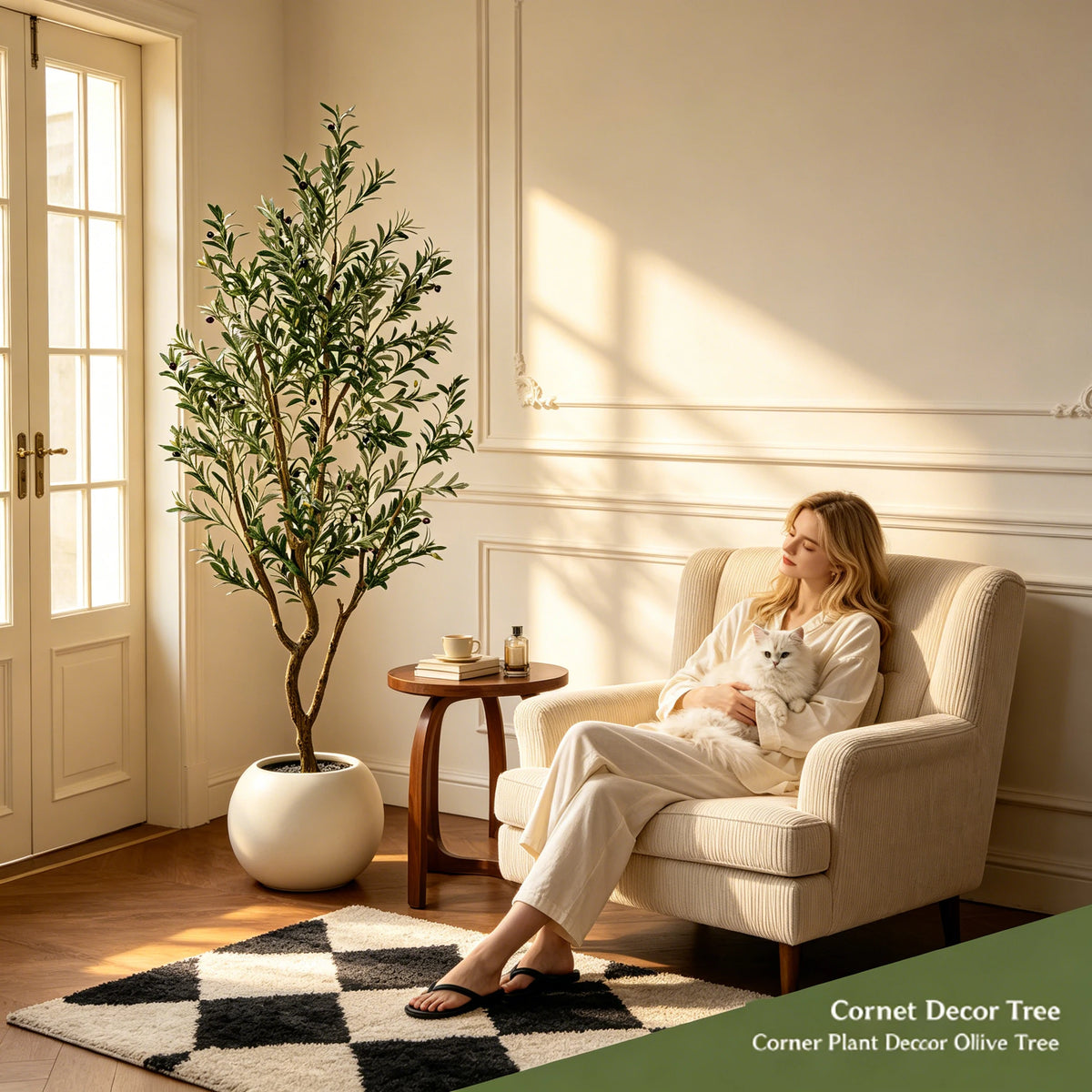 Olive Trees Artificial Indoor, 5.25/6/7FT Tall Faux Olive Tree with Black Pot, Artificial Plants with Natural Wood Trunk and Lifelike Fruits for Home Office Decor
