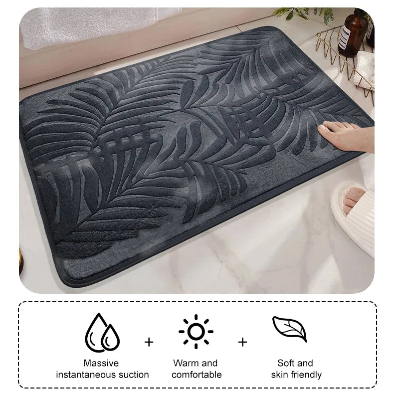 Leaf Embossed Memory Foam Bath Rug Non-Slip Bathroom Bedroom Floor Mat
