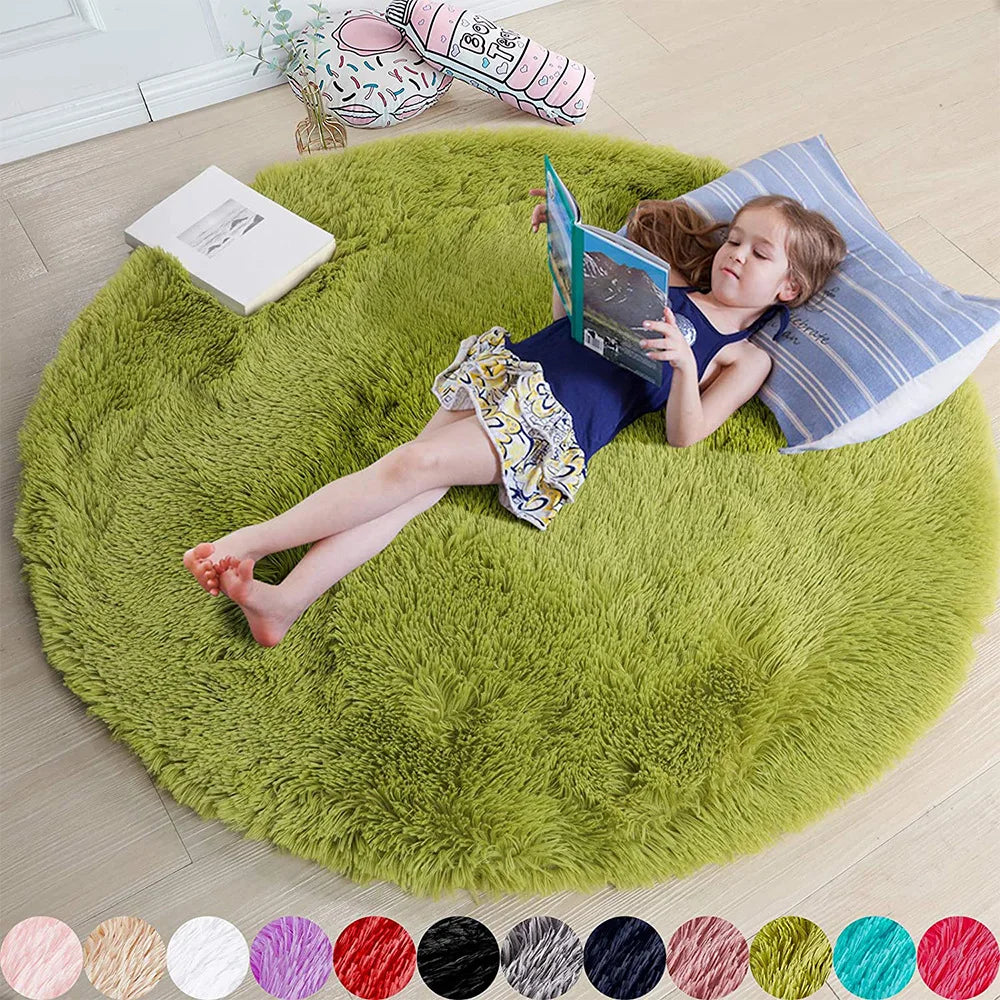 Fluffy Round Area Rug for Kids Girls Bedroom Nursery Playroom Floor