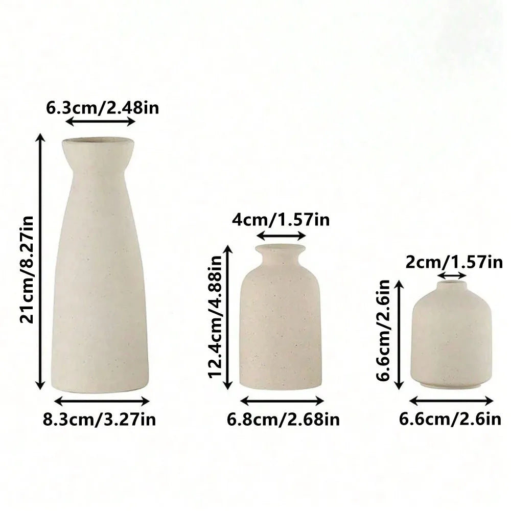 3pcs Bohemian Ceramic Vase Set, Modern Bohemian Farmhouse Home Decoration Vase, Living Room, Bookshelf, Dining Table Decoration