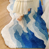 Blue Sea Wave Flocking Non-Slip Area Rug Bedroom Entryway Hallway