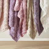 Ruched Faux Fur Throw Blanket Double Sided Cozy Reversible Design