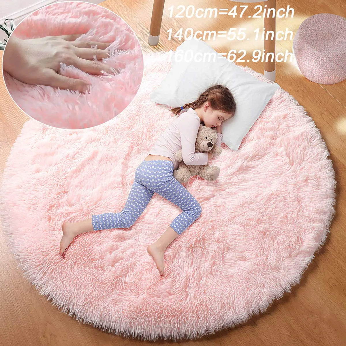 Fluffy Round Area Rug for Kids Girls Bedroom Nursery Playroom Floor