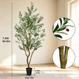 Olive Trees Artificial Indoor, 5.25/6/7FT Tall Faux Olive Tree with Black Pot, Artificial Plants with Natural Wood Trunk and Lifelike Fruits for Home Office Decor
