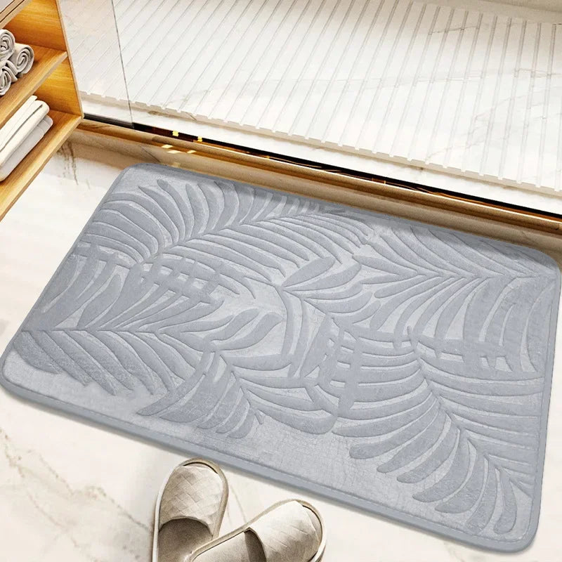 Leaf Embossed Memory Foam Bath Rug Non-Slip Bathroom Bedroom Floor Mat