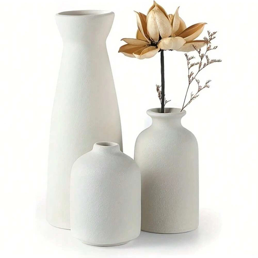 3pcs Bohemian Ceramic Vase Set, Modern Bohemian Farmhouse Home Decoration Vase, Living Room, Bookshelf, Dining Table Decoration