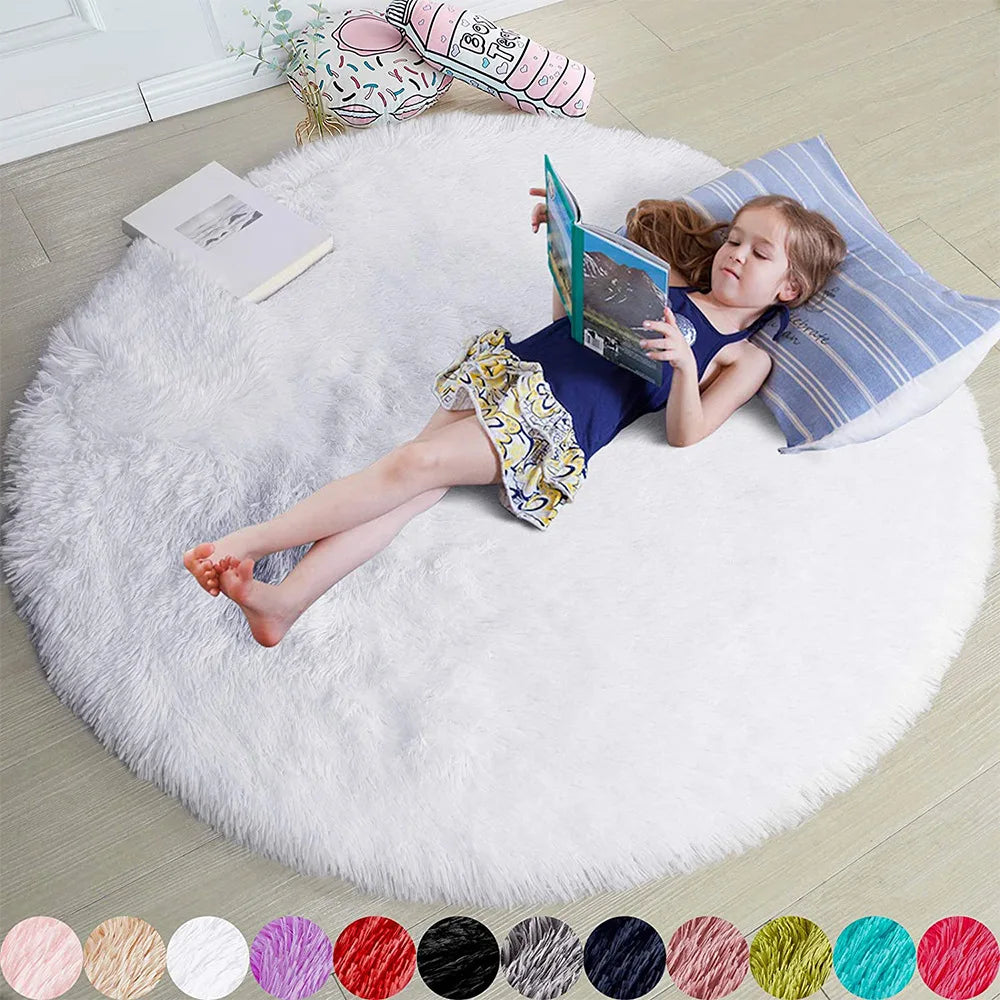 Fluffy Round Area Rug for Kids Girls Bedroom Nursery Playroom Floor