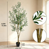Olive Trees Artificial Indoor, 5.25/6/7FT Tall Faux Olive Tree with Black Pot, Artificial Plants with Natural Wood Trunk and Lifelike Fruits for Home Office Decor