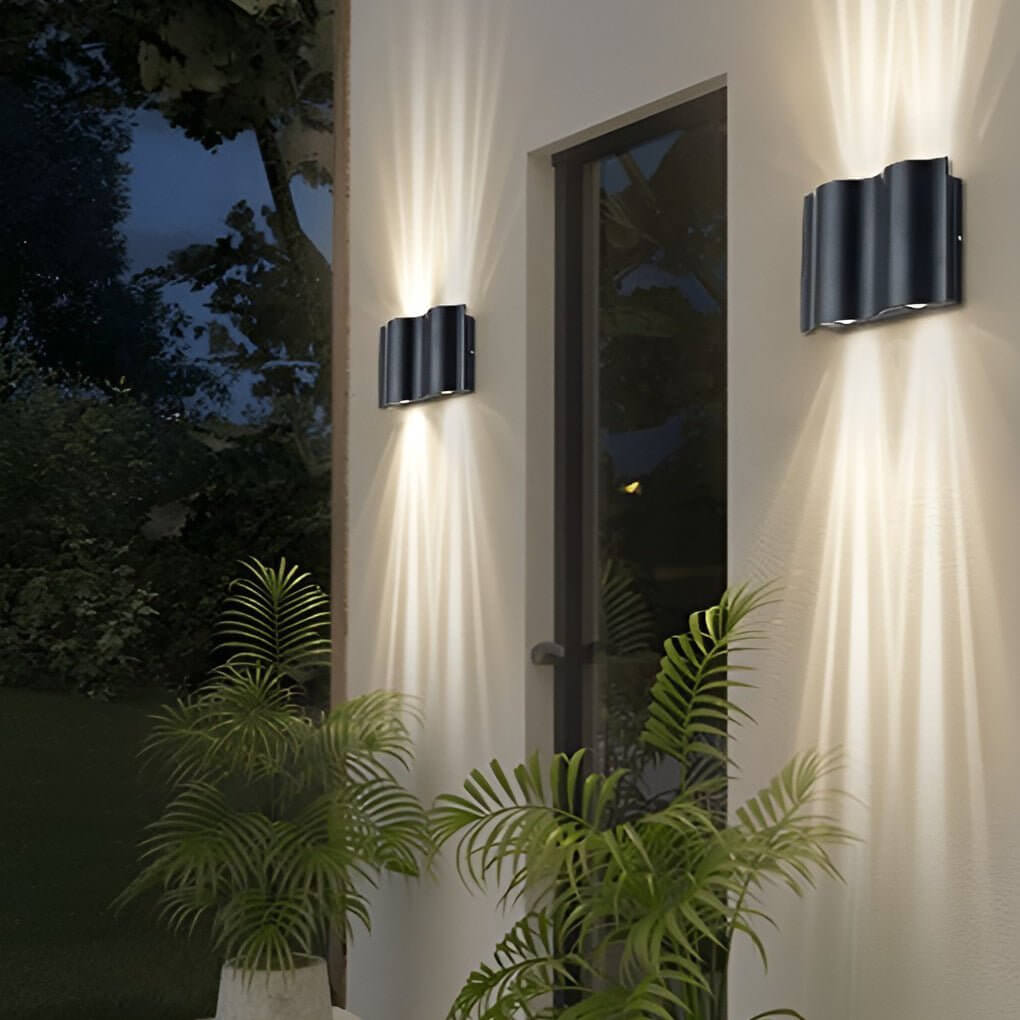 Wavy Black LED Up Down Outdoor Wall Sconce for Porch Patio Villa