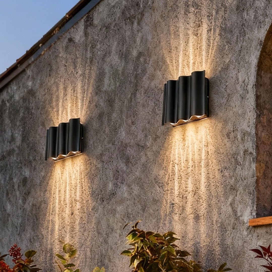 Wavy Black LED Up Down Outdoor Wall Sconce for Porch Patio Villa