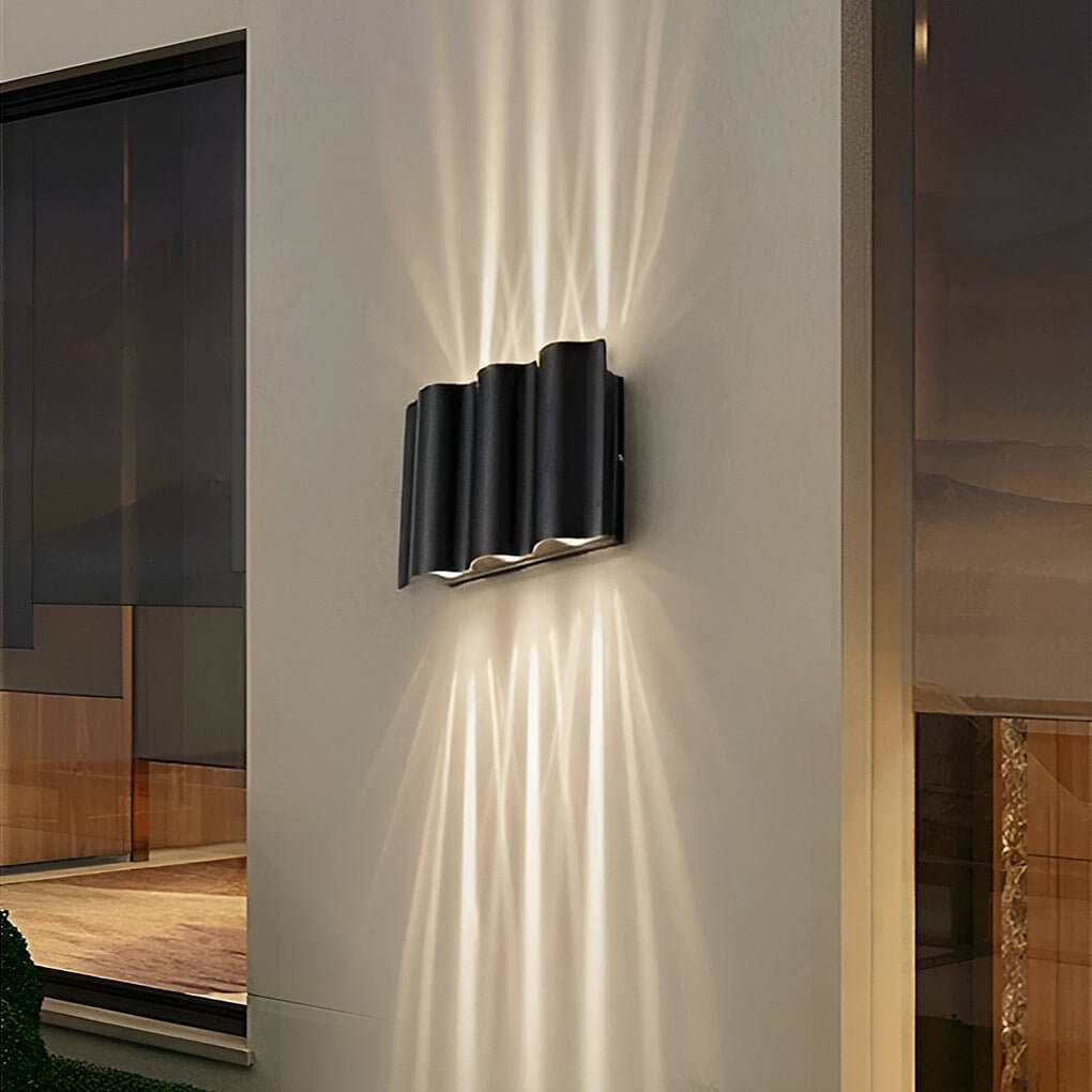 Wavy Black LED Up Down Outdoor Wall Sconce for Porch Patio Villa