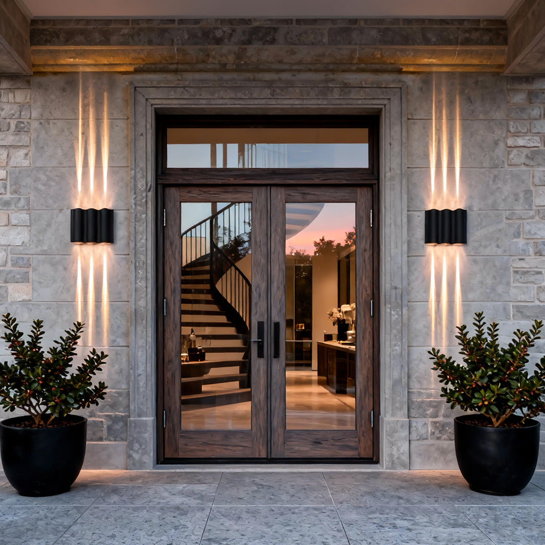 Wavy Black LED Up Down Outdoor Wall Sconce for Porch Patio Villa