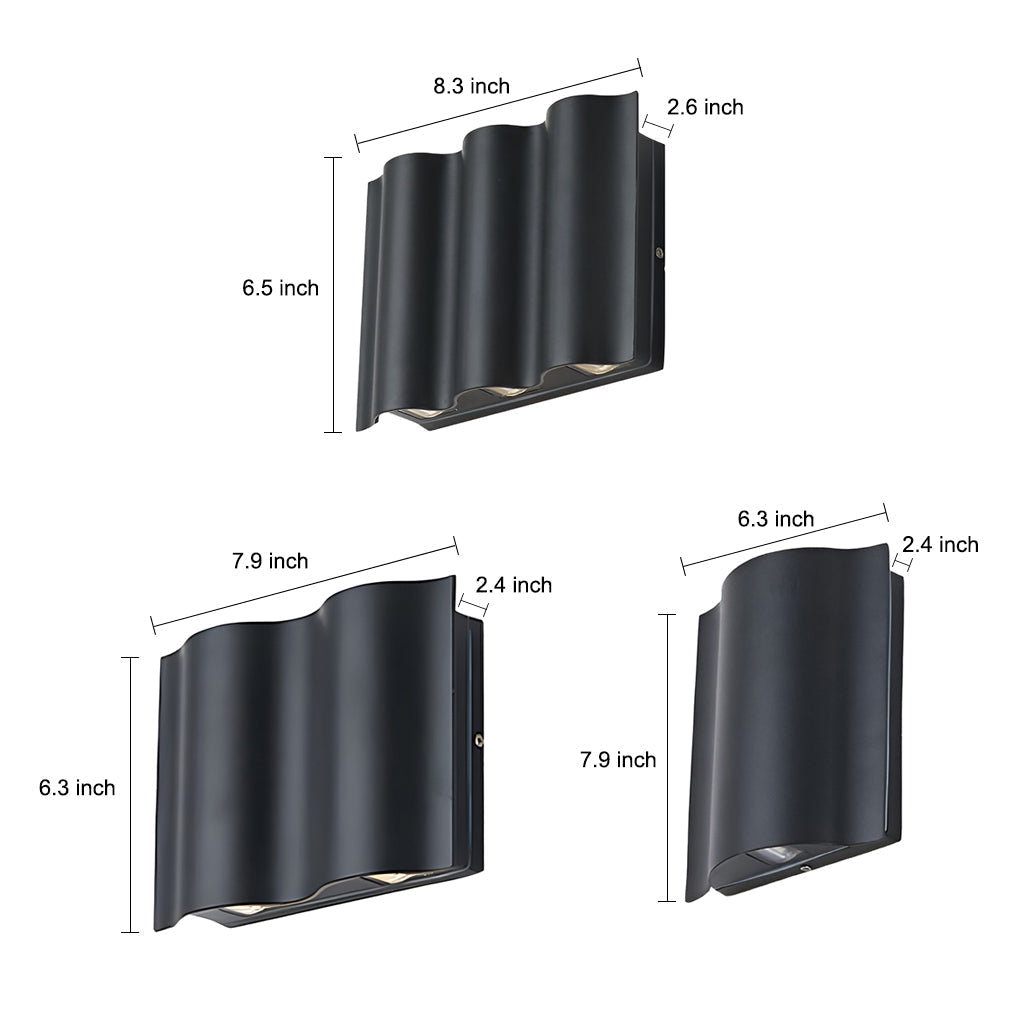 Wavy Black LED Up Down Outdoor Wall Sconce for Porch Patio Villa