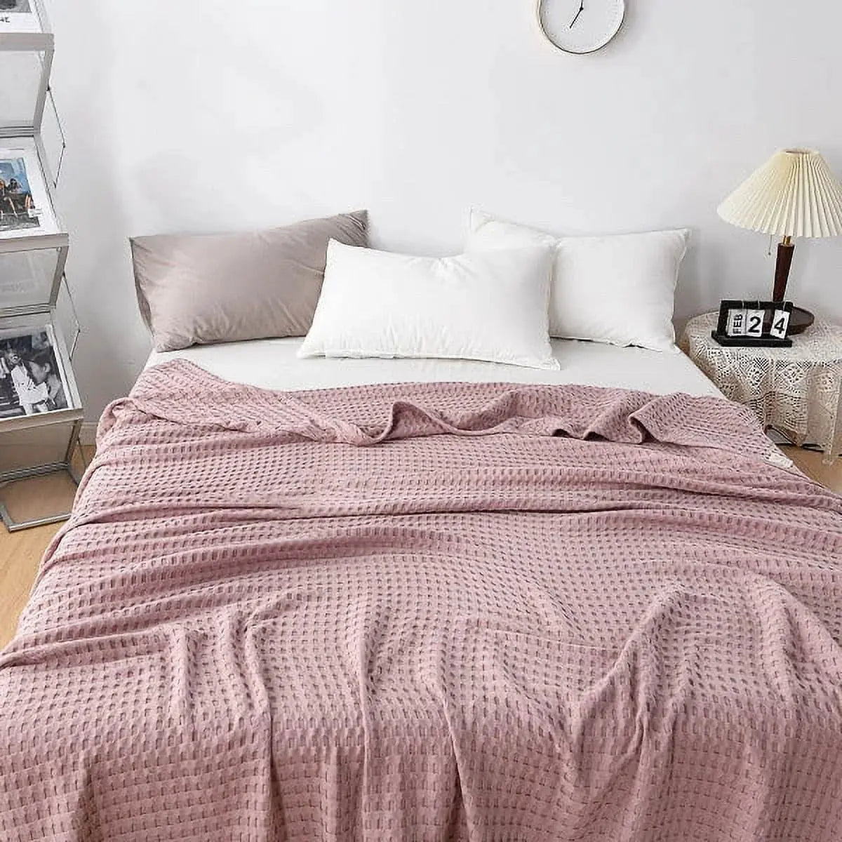 Breathable Cotton Waffle Weave Blanket for Bed Sofa and Summer Use
